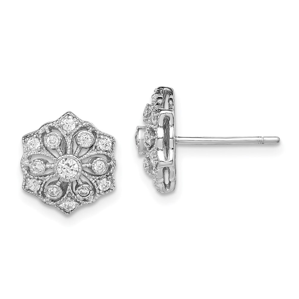 Sterling Silver Rhodium-plated Polished CZ Snowflake Post Earrings