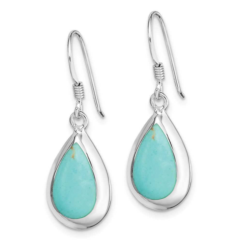 Sterling Silver Rhod-plated Imitation Turquoise Teardrop Dangle Earrings