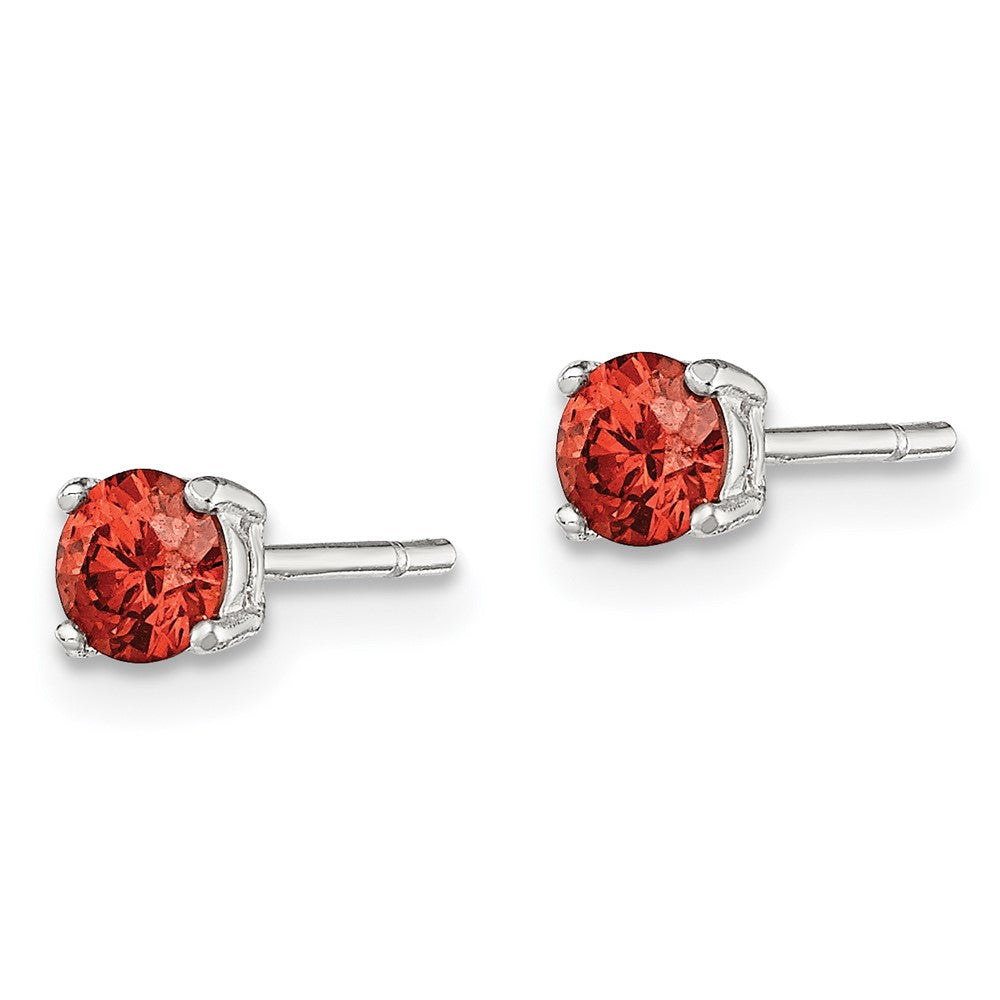 Sterling Silver Polished Round Red Glass Stud Earrings