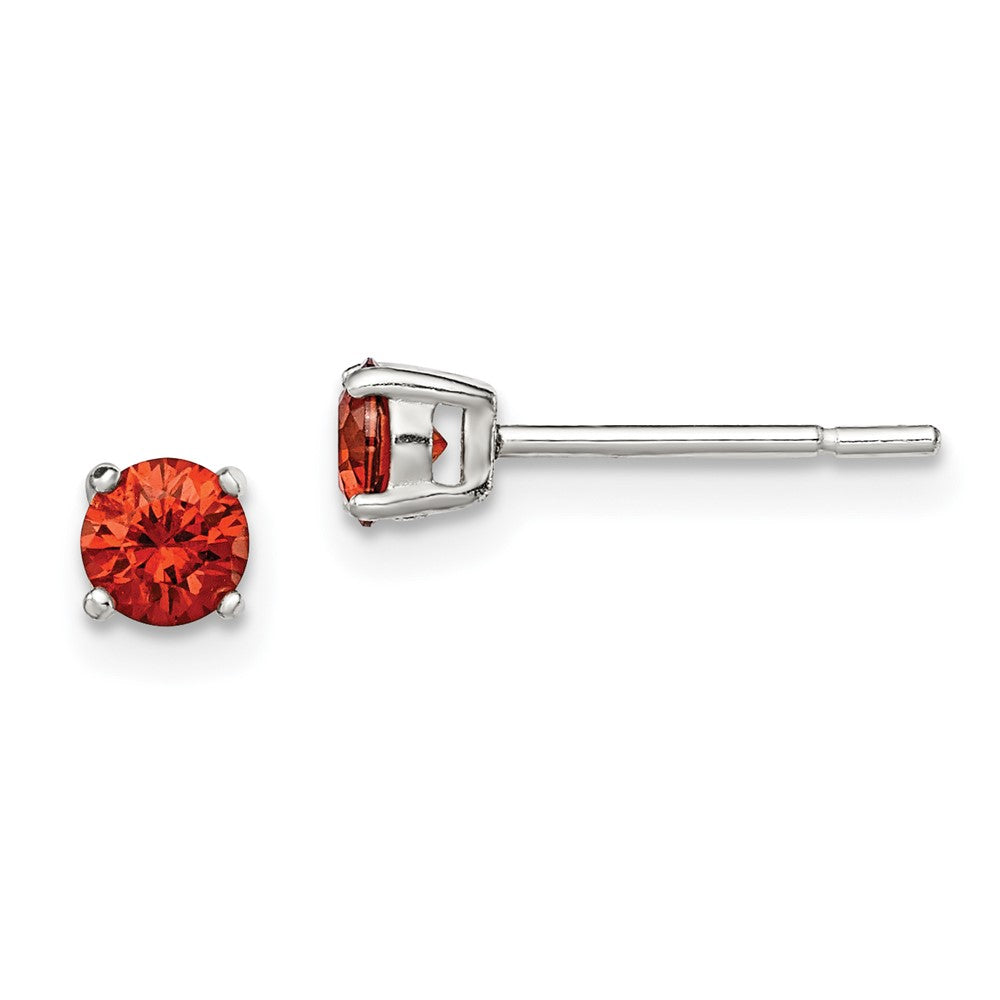 Sterling Silver Polished Round Red Glass Stud Earrings