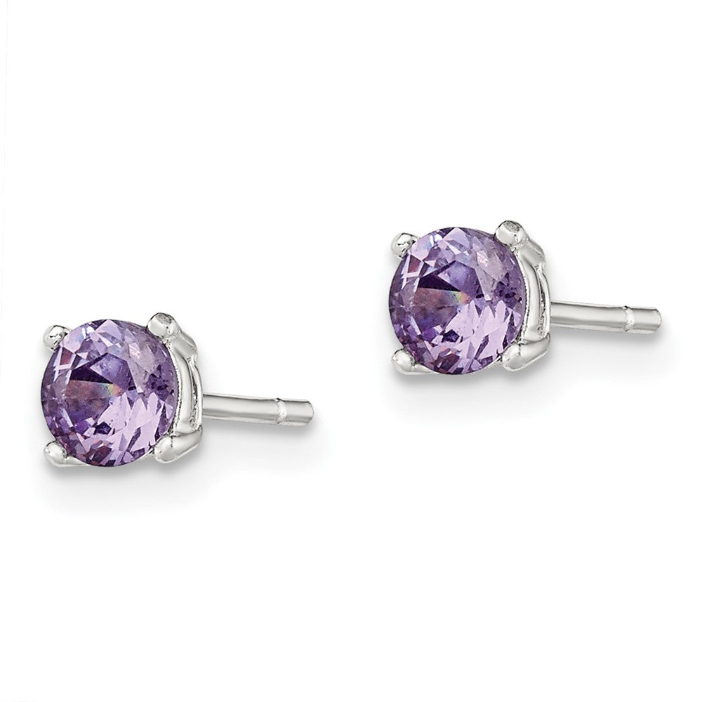 Sterling Silver Polished Round Purple CZ Stud Earrings