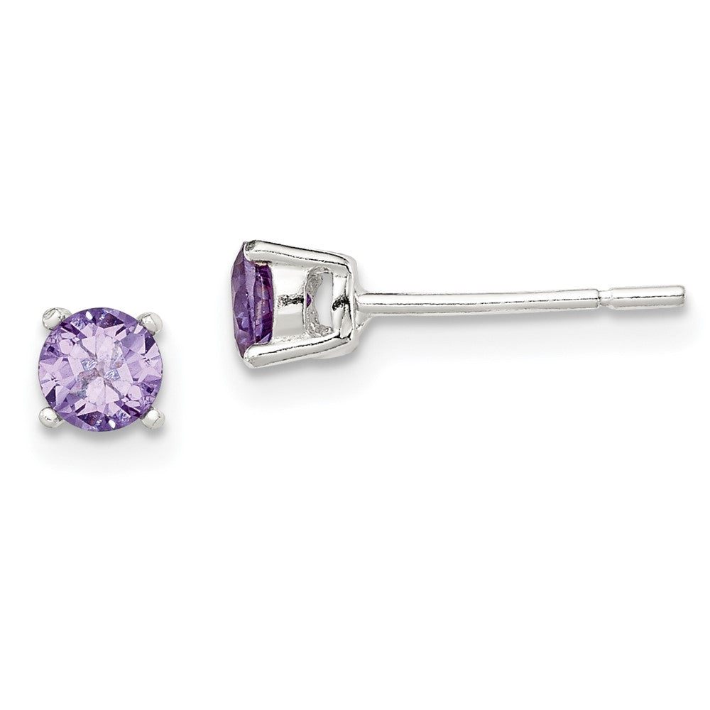 Sterling Silver Polished Round Purple CZ Stud Earrings