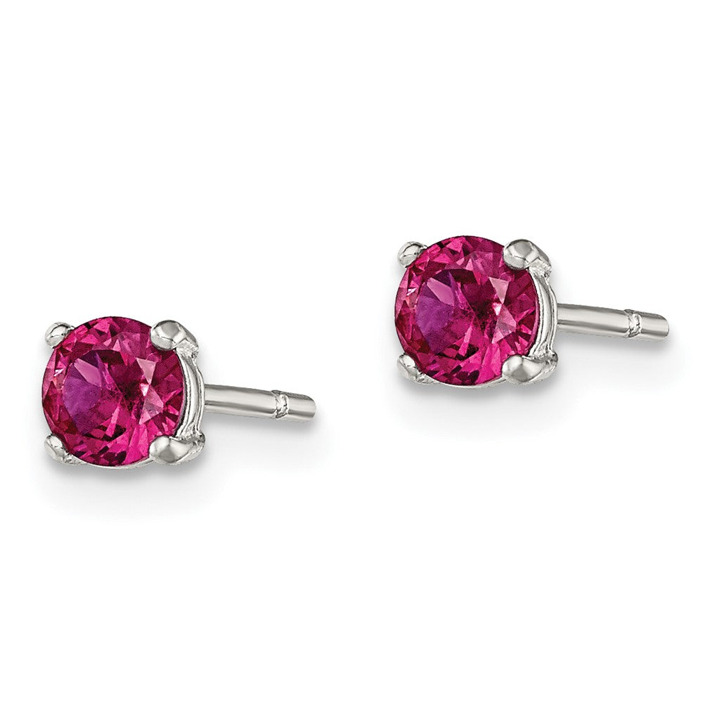 Sterling Silver Polished Round Dark Red Glass Stud Earrings