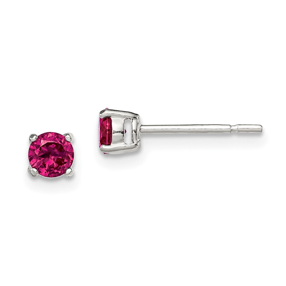 Sterling Silver Polished Round Dark Red Glass Stud Earrings