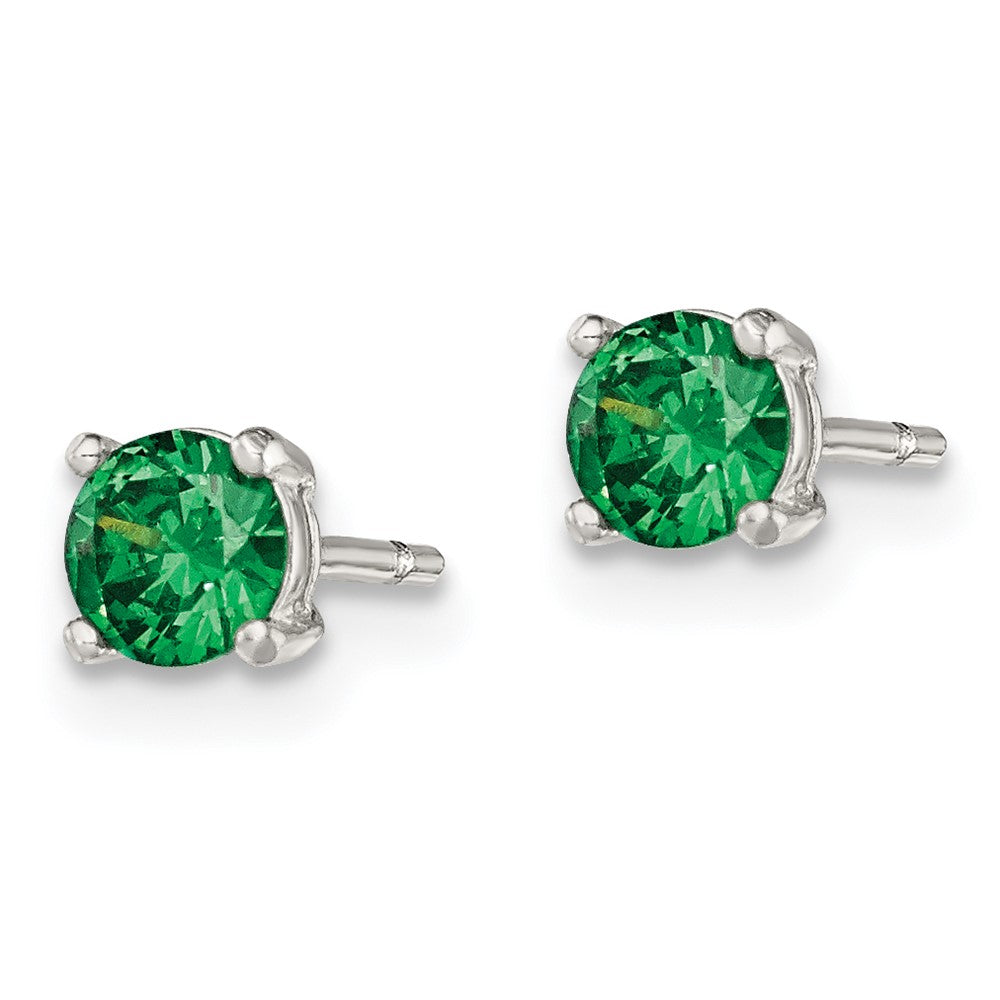 Sterling Silver Polished Round Green Glass Stud Earrings
