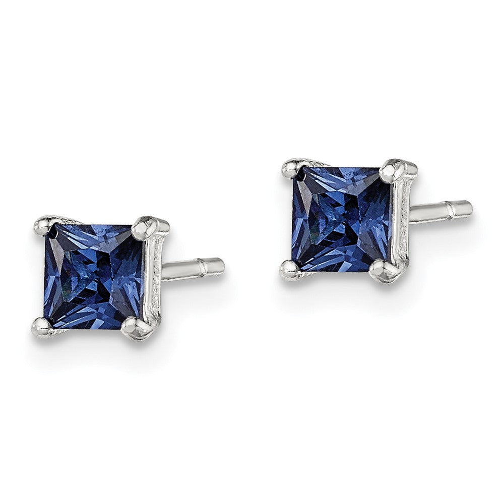Sterling Silver Polished Square Dark Blue CZ Stud Earrings
