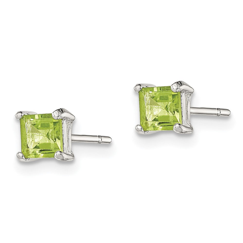 Sterling Silver Polished Square Light Green CZ Stud Earrings