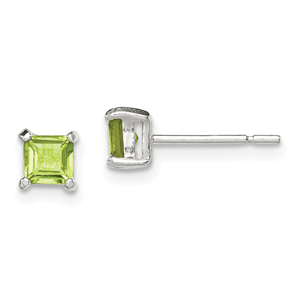 Sterling Silver Polished Square Light Green CZ Stud Earrings