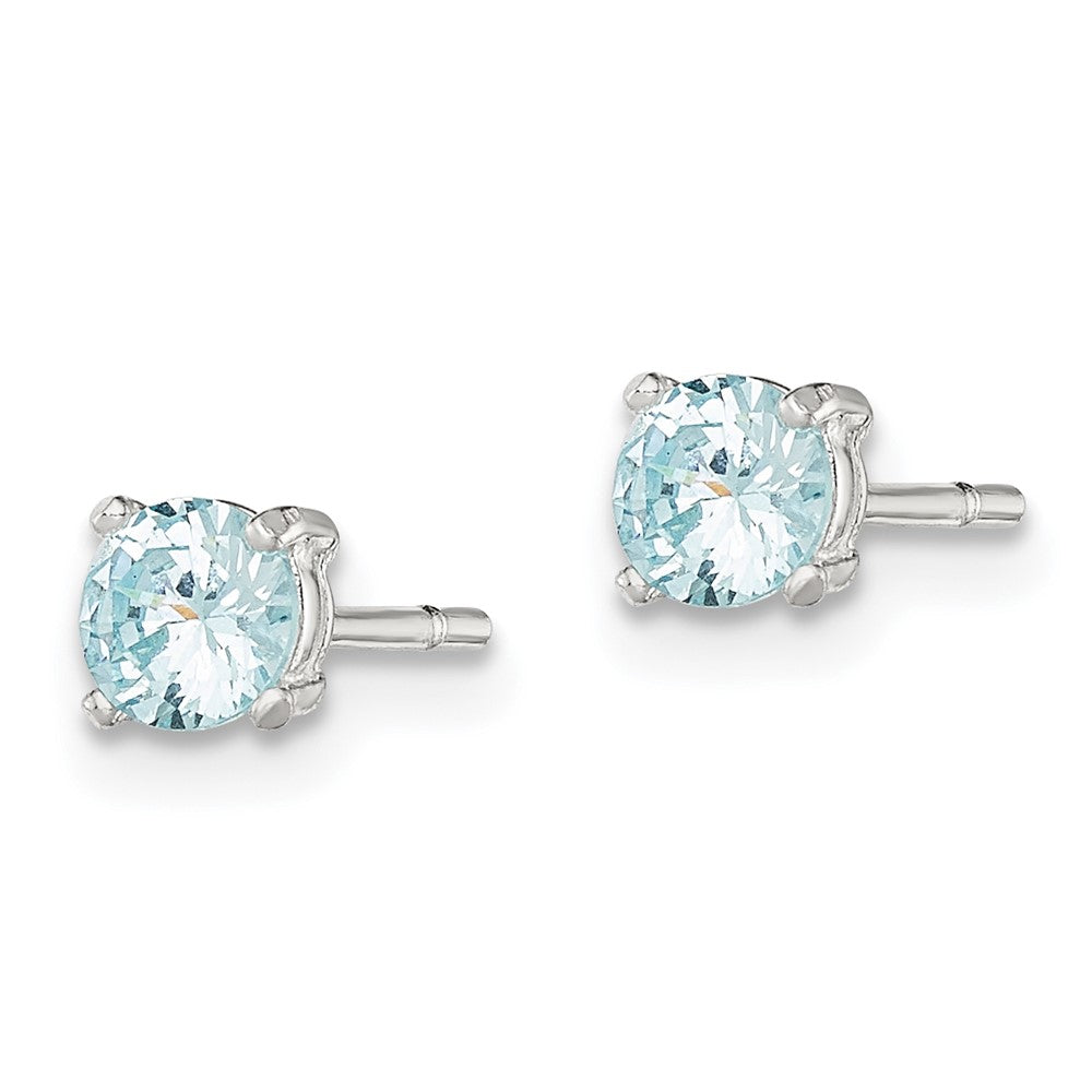 Sterling Silver Polished Round Light Blue CZ Stud Earrings