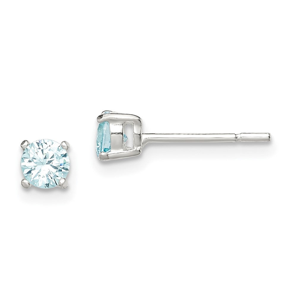 Sterling Silver Polished Round Light Blue CZ Stud Earrings
