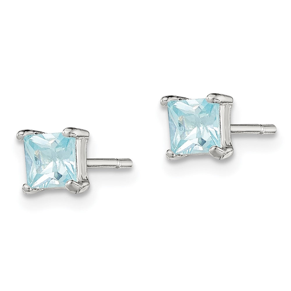 Sterling Silver Polished Square Light Blue CZ Stud Earrings