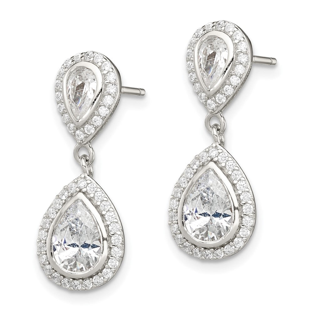 Sterling Silver Rhodium-plated Polished CZ Pear Halo Post Dangle Earrings