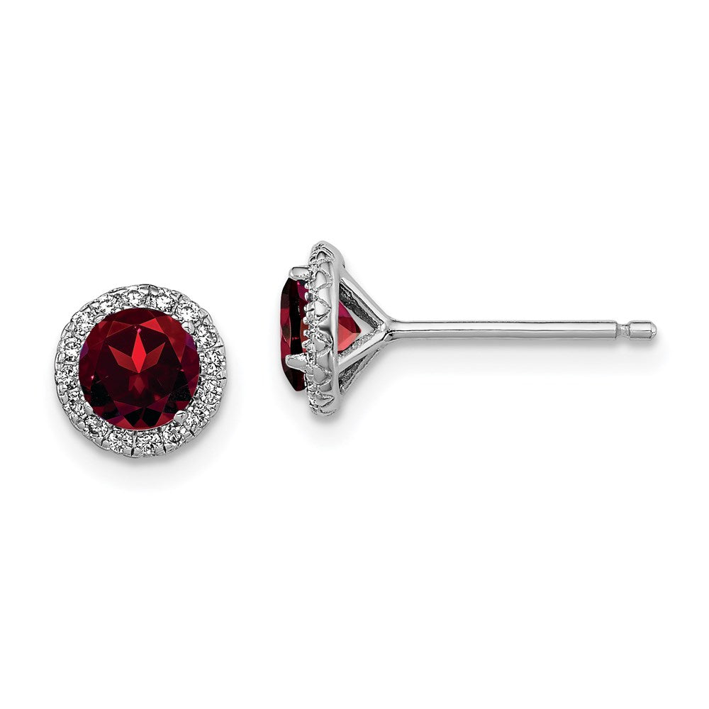 Sterling Silver Rhodium-plated Garnet and CZ Post Earrings