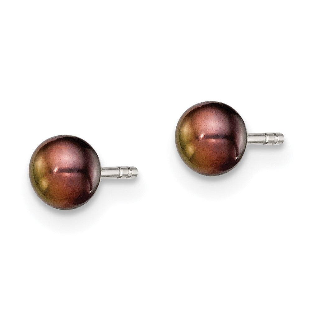 Sterling Silver Rhodium-plated 3- Black Button Freshwater Cultured Pearl Post Earrings