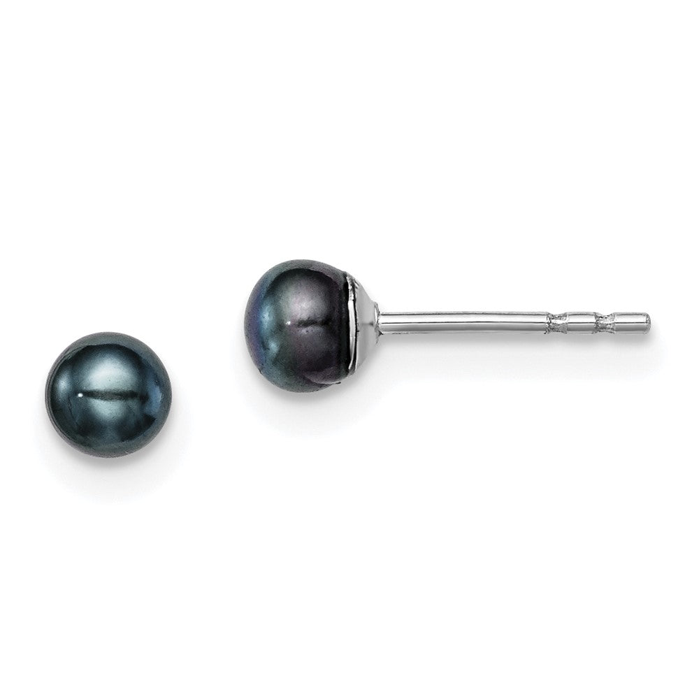 Sterling Silver Rhodium-plated 3- Black Button Freshwater Cultured Pearl Post Earrings