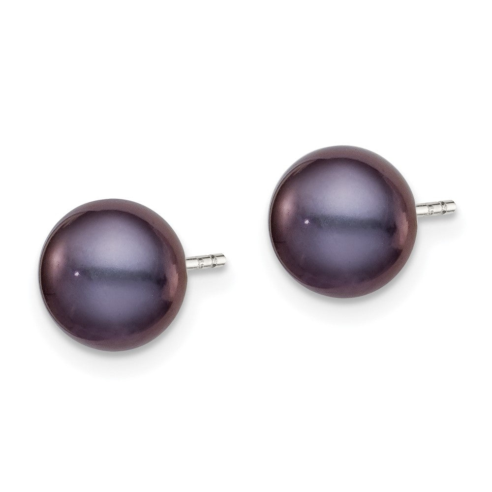 Sterling Silver Rhodium-plated 7- Black Button Freshwater Cultured Pearl Post Earring