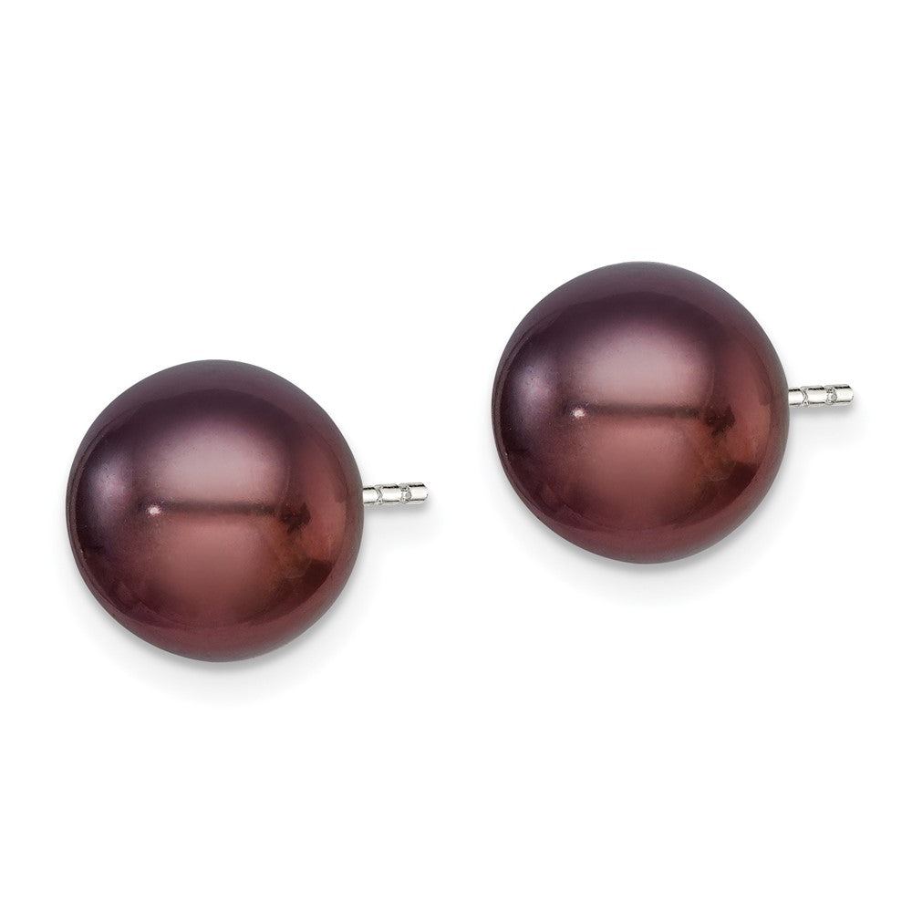 Sterling Silver Rhodium-plated 9- Black Button Freshwater Cultured Pearl Post Earrings
