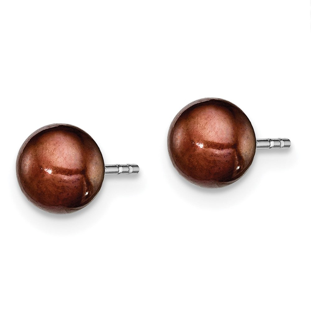 Sterling Silver Rhodium-plated 5- Brown Button Freshwater Cultured Pearl Post Earring