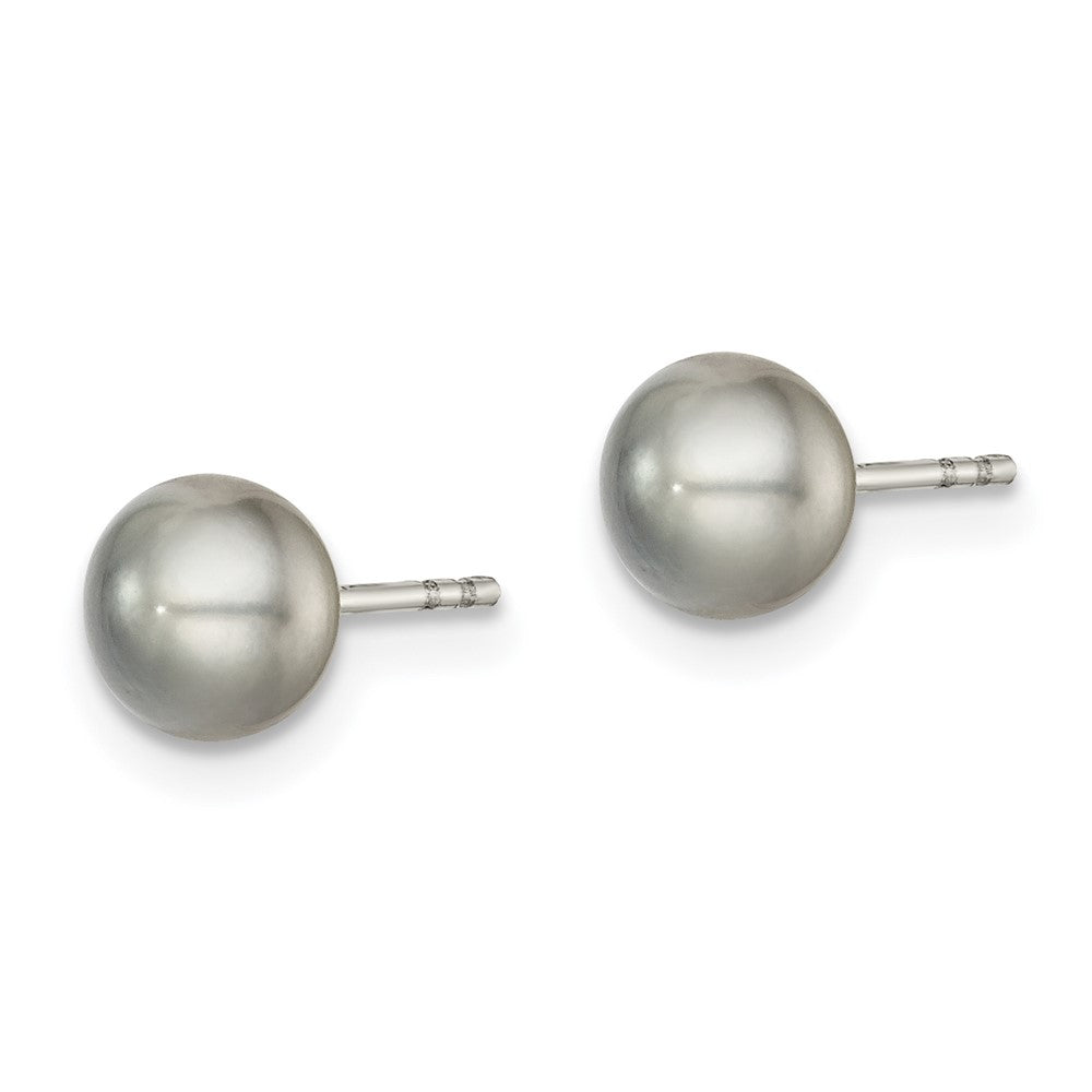 Sterling Silver Rhodium-plated 5- Grey Button Freshwater Cultured Pearl Post Earrings