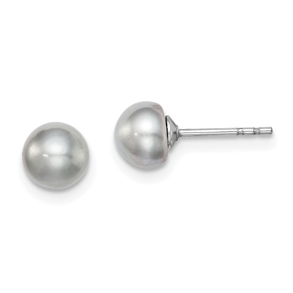 Sterling Silver Rhodium-plated 5- Grey Button Freshwater Cultured Pearl Post Earrings