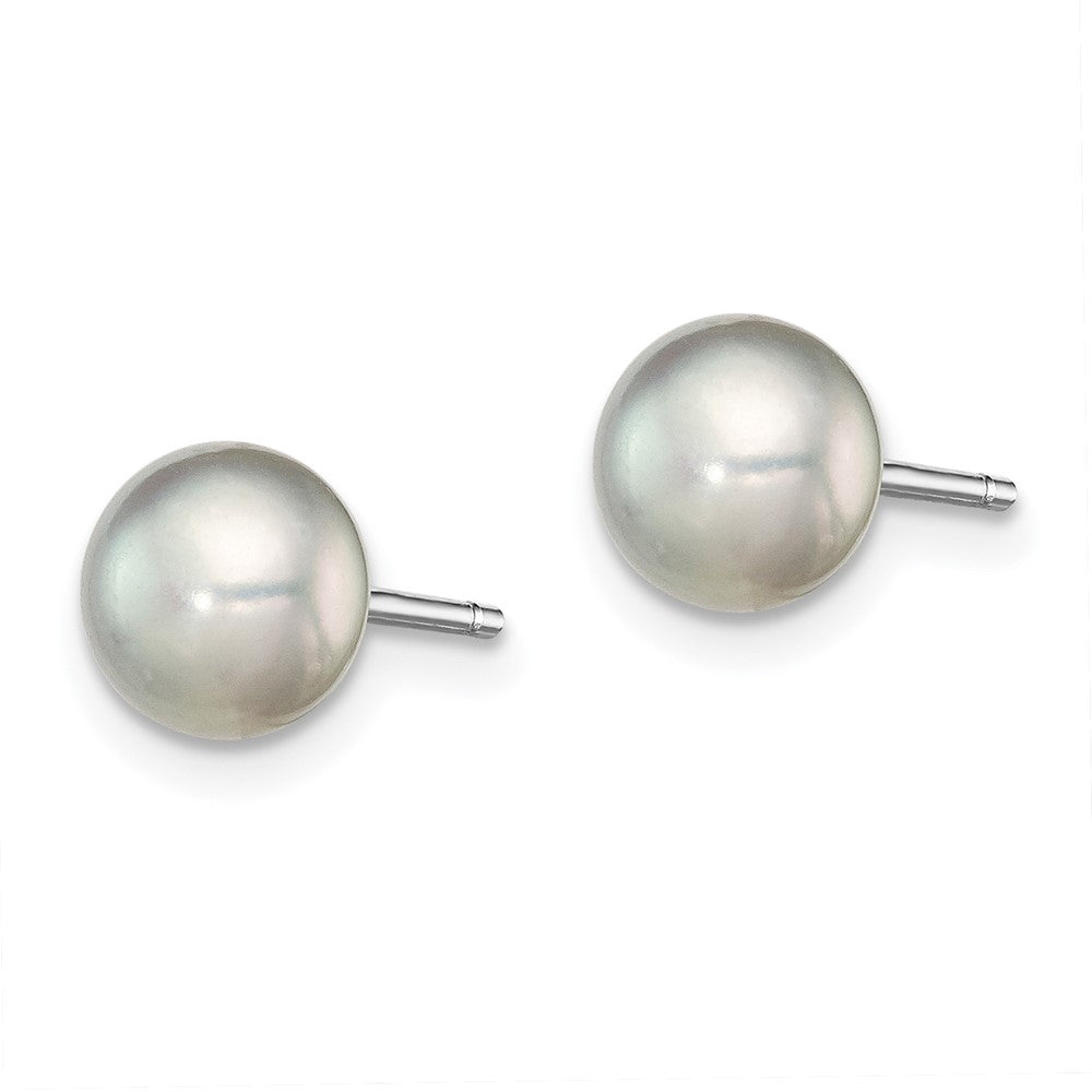 Sterling Silver Rhodium-plated 6- Grey Button Freshwater Cultured Pearl Post Earrings