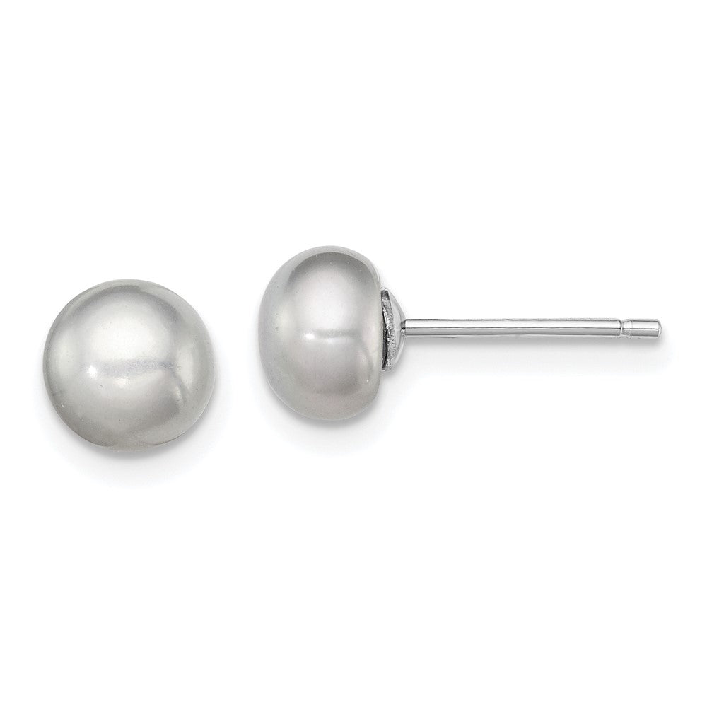 Sterling Silver Rhodium-plated 6- Grey Button Freshwater Cultured Pearl Post Earrings