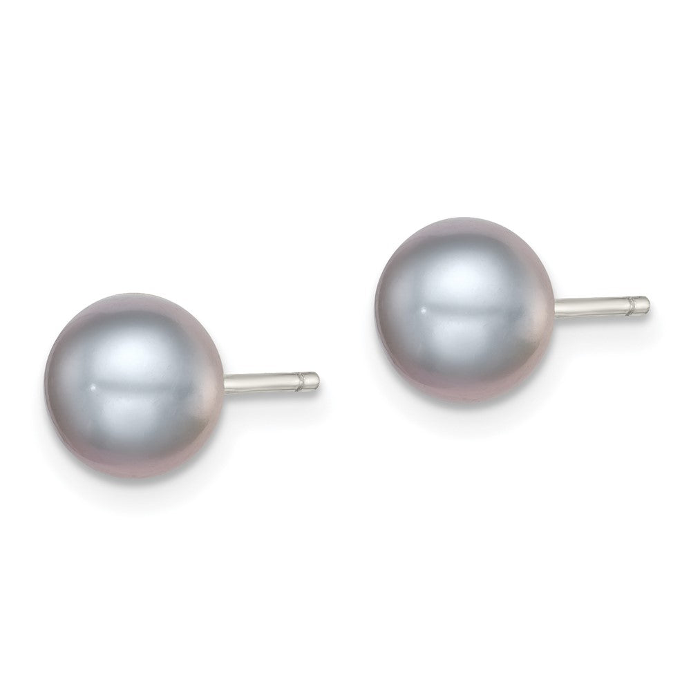 Sterling Silver Rhodium-plated 7- Grey Button Freshwater Cultured Pearl Post Earrings