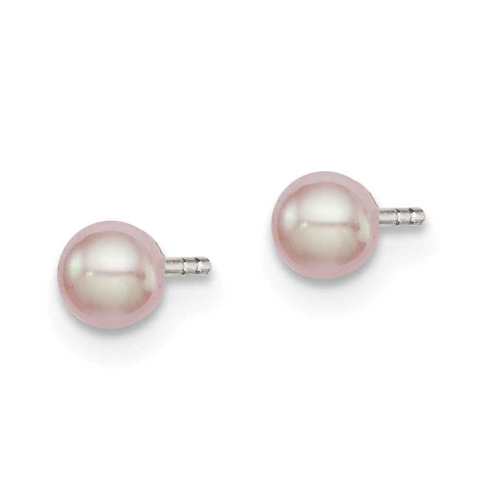 Sterling Silver Rhodium-plated 3- Pink Button Freshwater Cultured Pearl Post Earrings