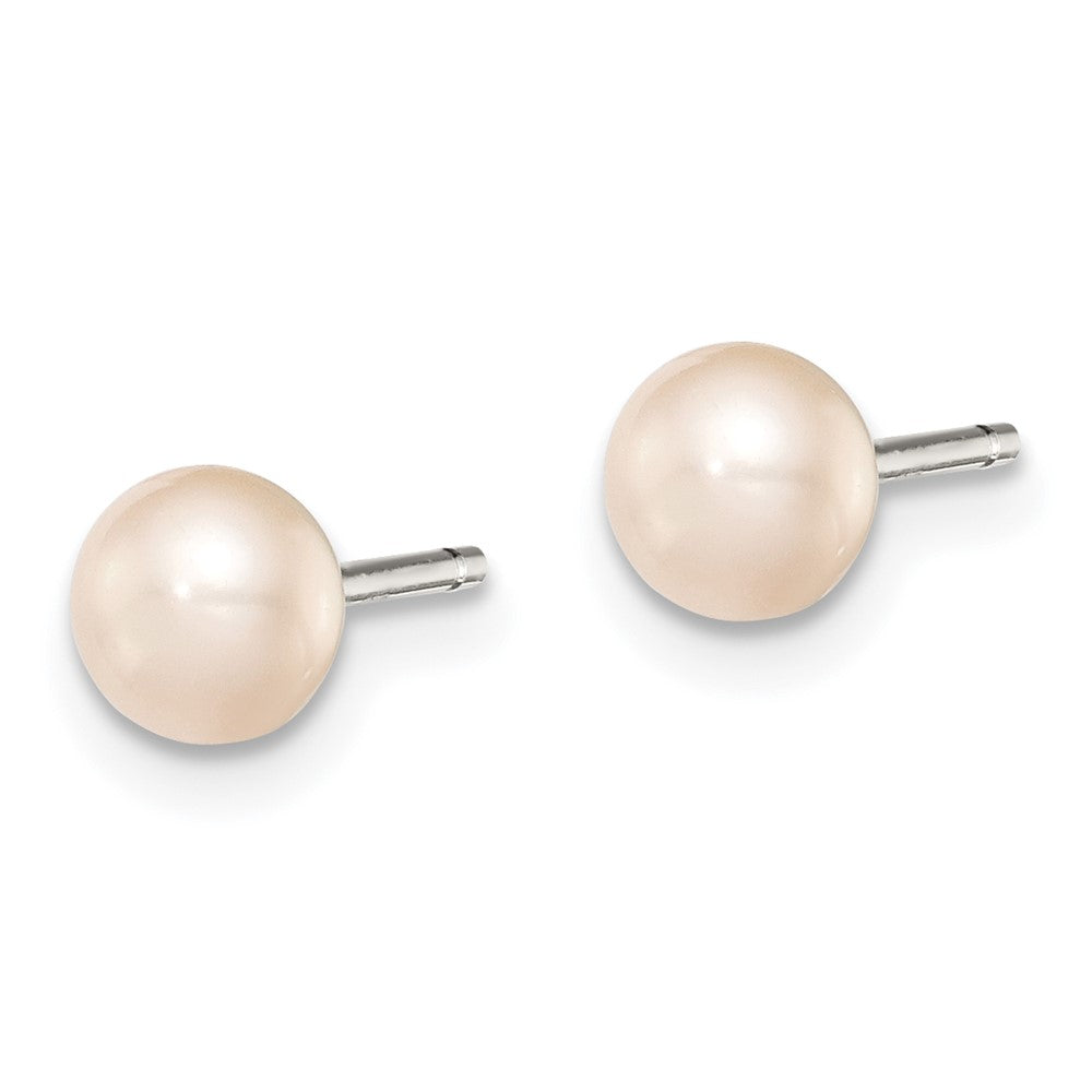 Sterling Silver Rhodium-plated 4- Pink Button Freshwater Cultured Pearl Post Earrings