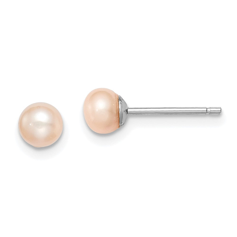 Sterling Silver Rhodium-plated 4- Pink Button Freshwater Cultured Pearl Post Earrings