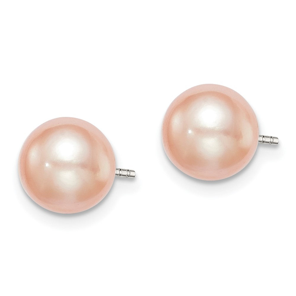 Sterling Silver Rhodium-plated 7- Pink Button Freshwater Cultured Pearl Post Earrings