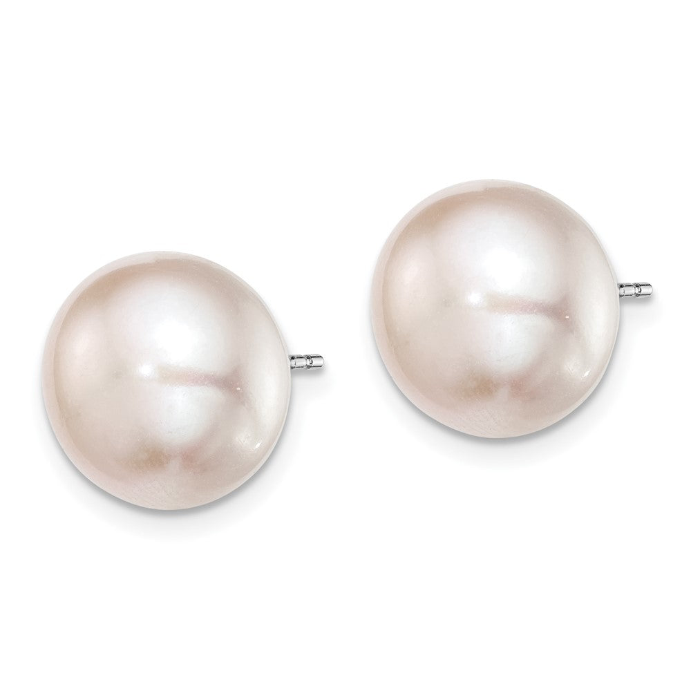 Sterling Silver Rhodium-plated 11- Pink Button Freshwater Cultured Pearl Post Earrings