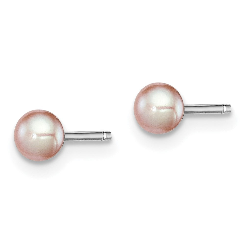 Sterling Silver Rhodium-plated 3- Purple Button Freshwater Cultured Pearl Post Earrings