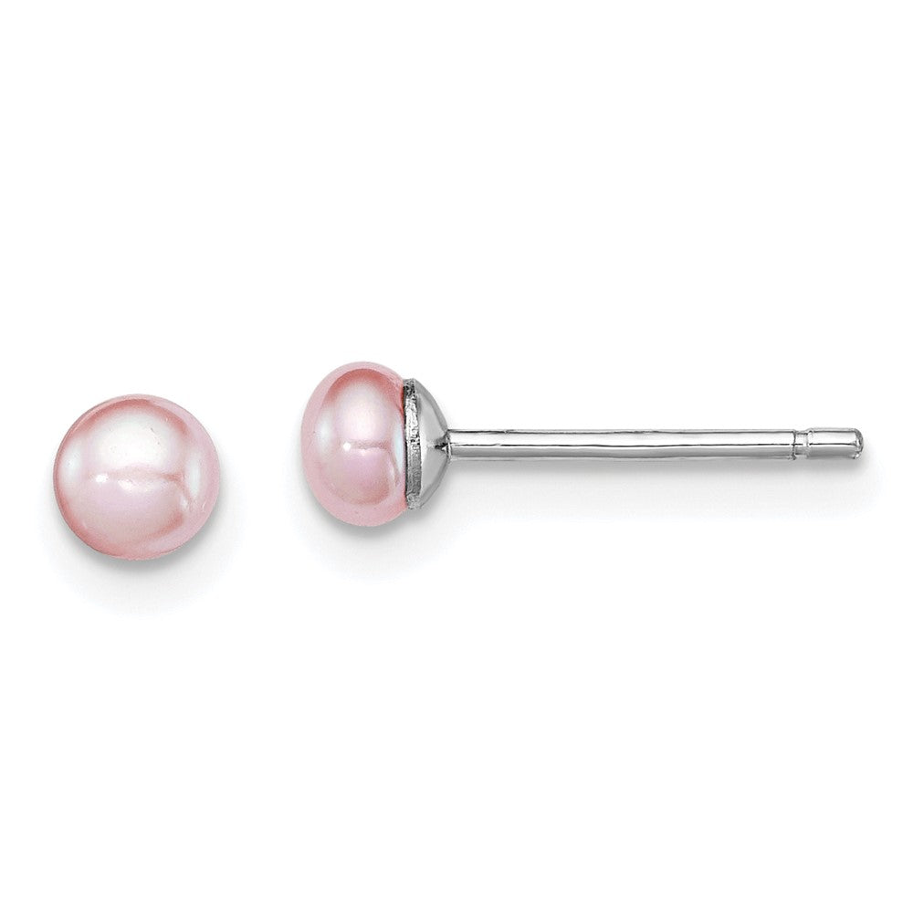 Sterling Silver Rhodium-plated 3- Purple Button Freshwater Cultured Pearl Post Earrings