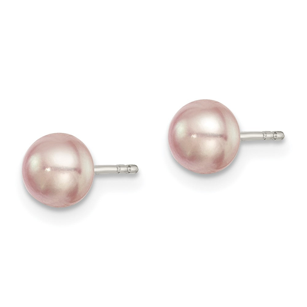 Sterling Silver Rhodium-plated 5- Purple Button Freshwater Cultured Pearl Post Earrings