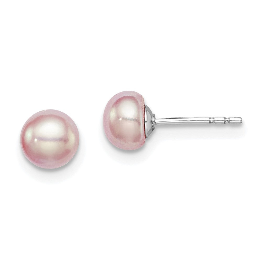 Sterling Silver Rhodium-plated 5- Purple Button Freshwater Cultured Pearl Post Earrings