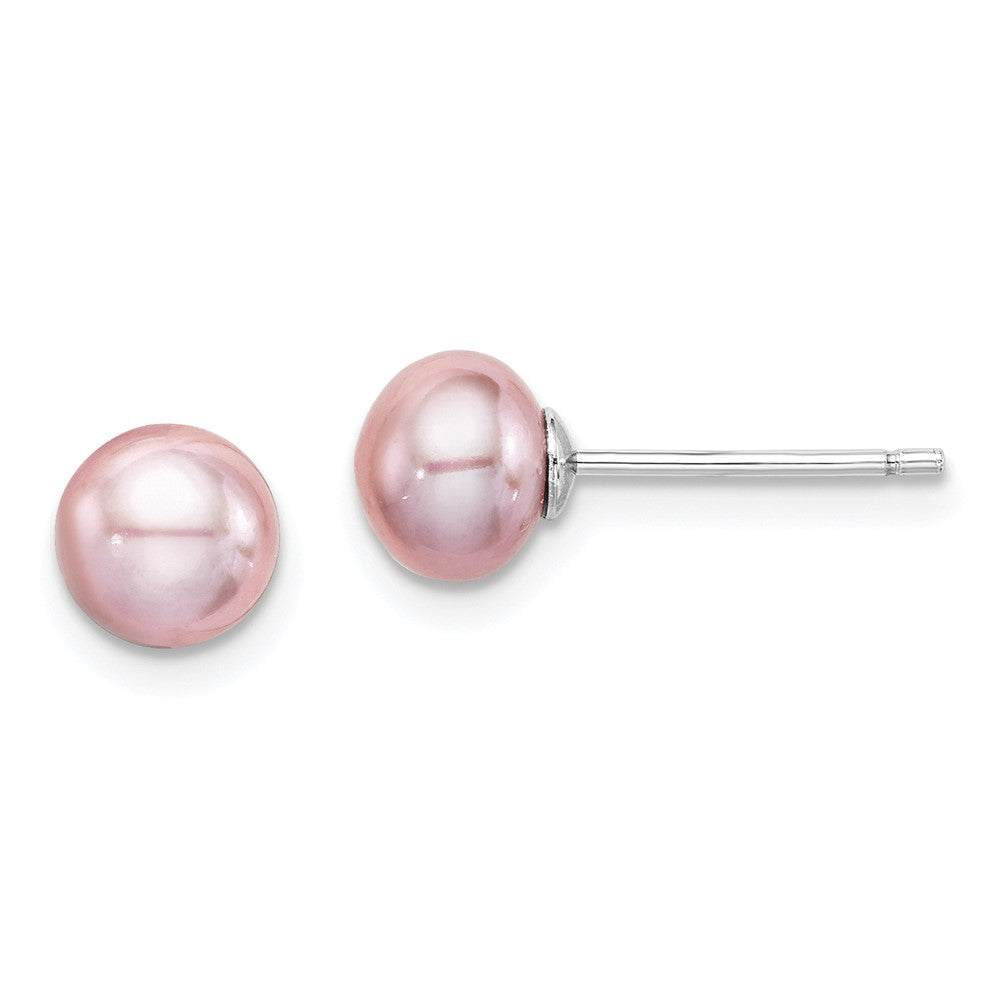 Sterling Silver Rhodium-plated 6- Purple Button Freshwater Cultured Pearl Post Earrings