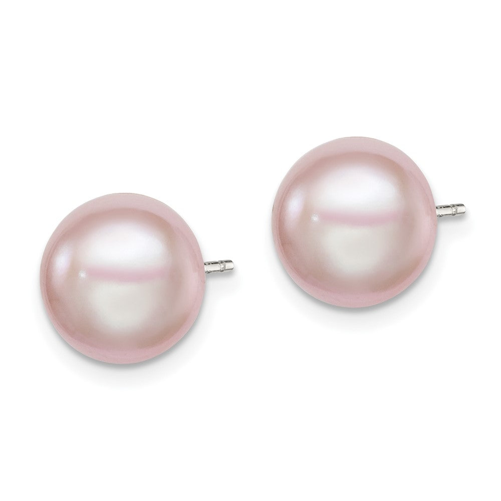 Sterling Silver Rhodium-plated 9- Purple Button Freshwater Cultured Pearl Post Earrings