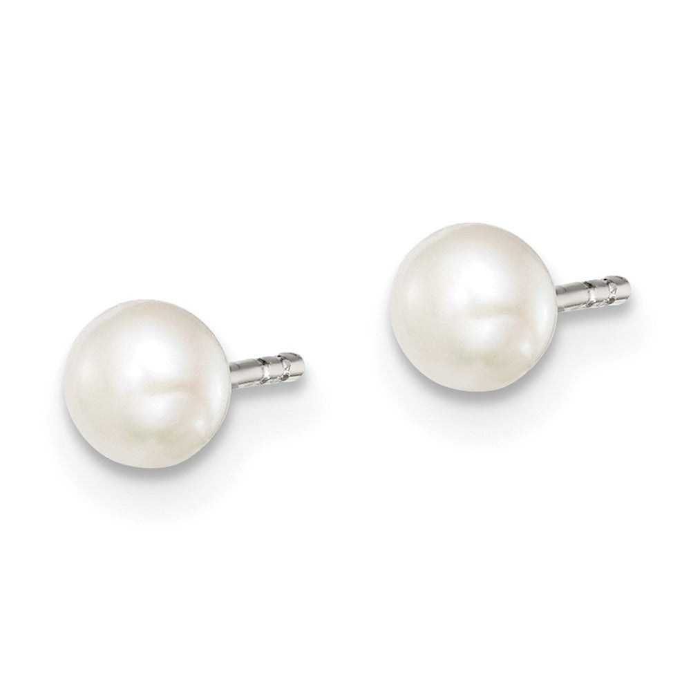 Sterling Silver Rhodium-plated 3- White Button Freshwater Cultured Pearl Post Earrings