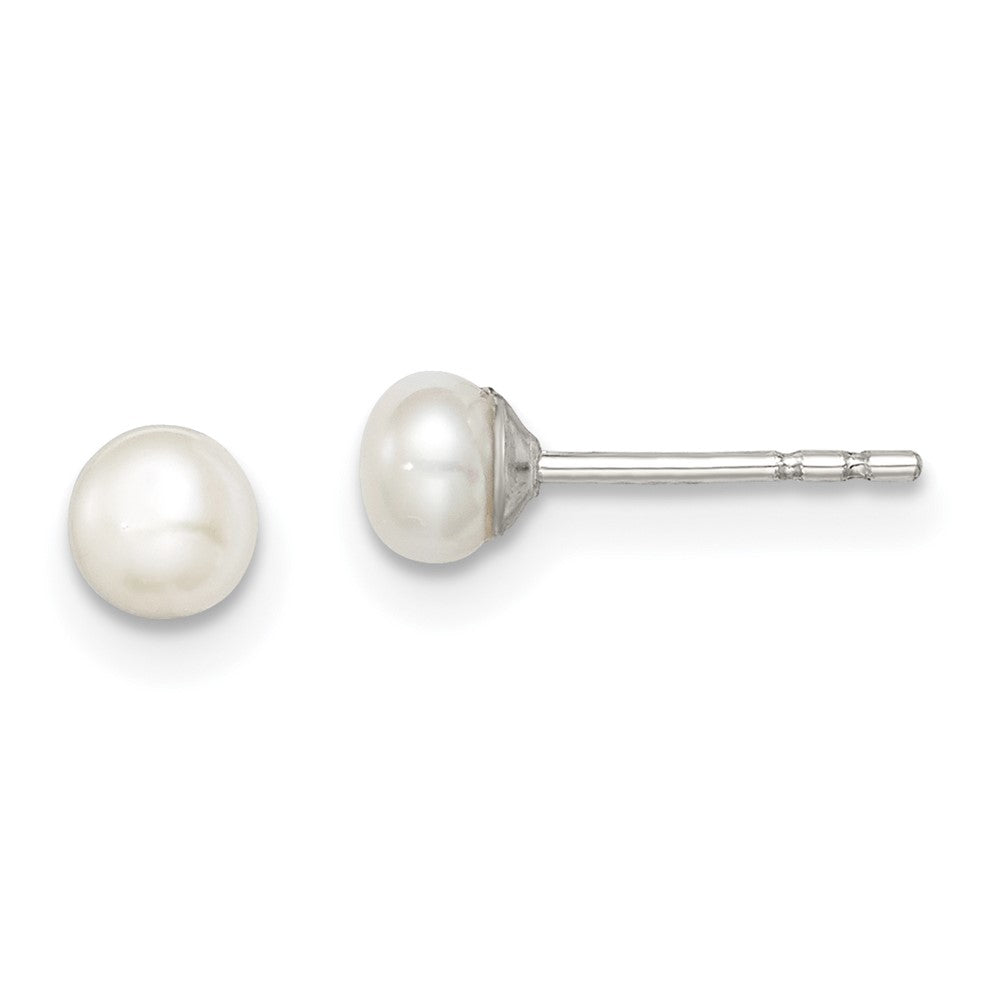 Sterling Silver Rhodium-plated 3- White Button Freshwater Cultured Pearl Post Earrings