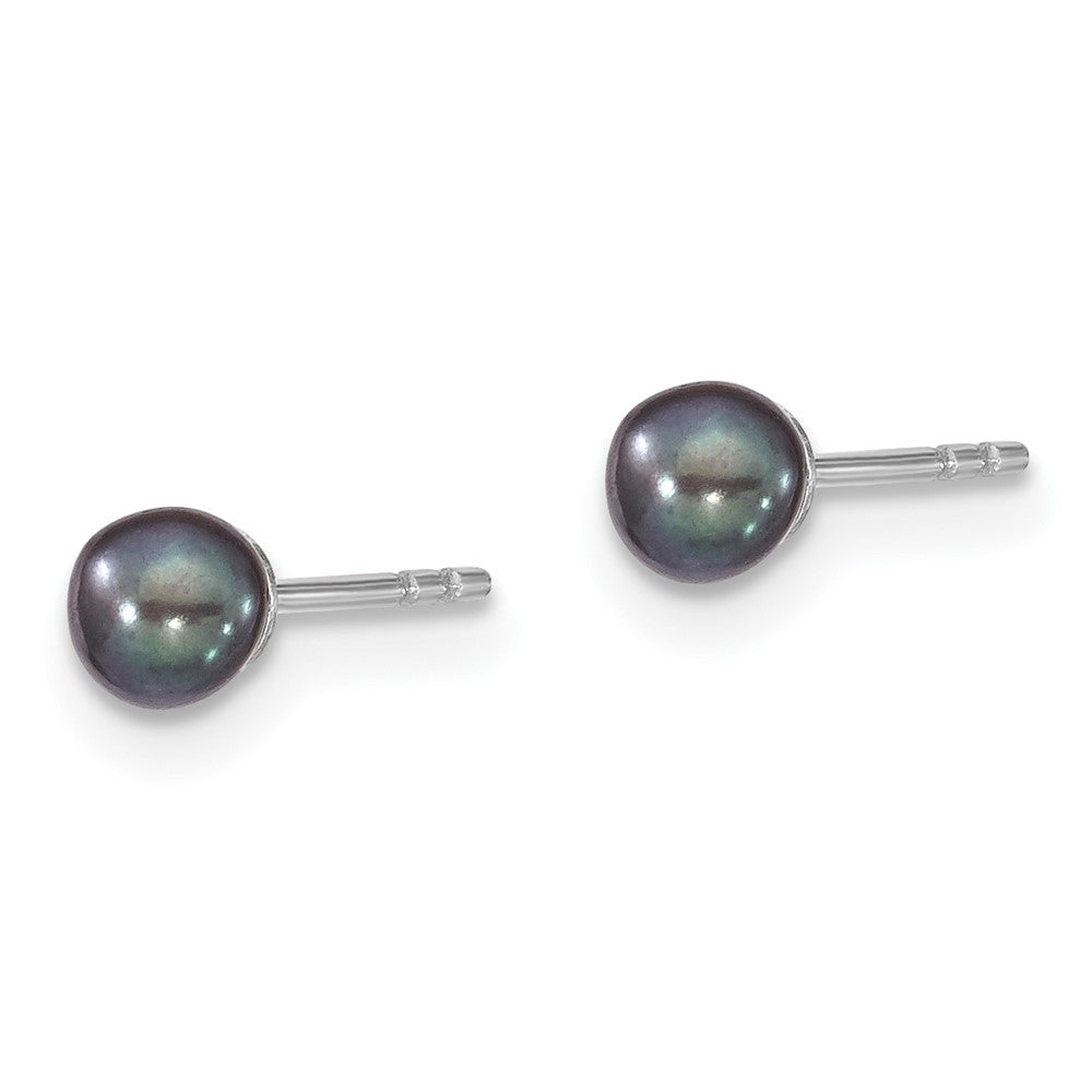 Sterling Silver Rhodium-plated 3- Black Round Freshwater Cultured Pearl Post Earrings