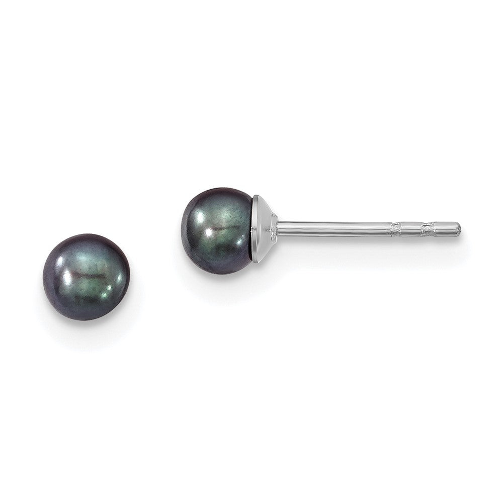 Sterling Silver Rhodium-plated 3- Black Round Freshwater Cultured Pearl Post Earrings