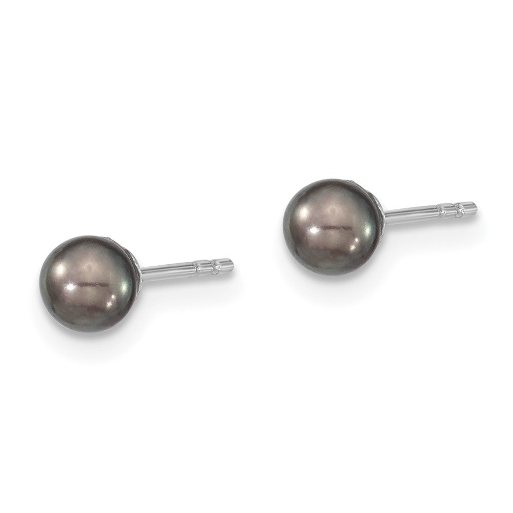 Sterling Silver Rhodium-plated 4- Black Round Freshwater Cultured Pearl Post Earrings