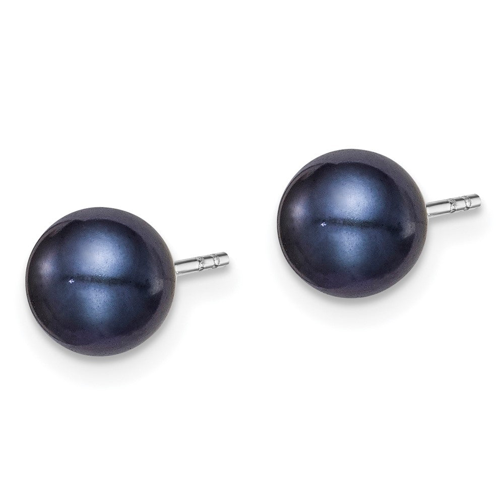 Sterling Silver Rhodium-plated 6- Black Round Freshwater Cultured Pearl Post Earrings