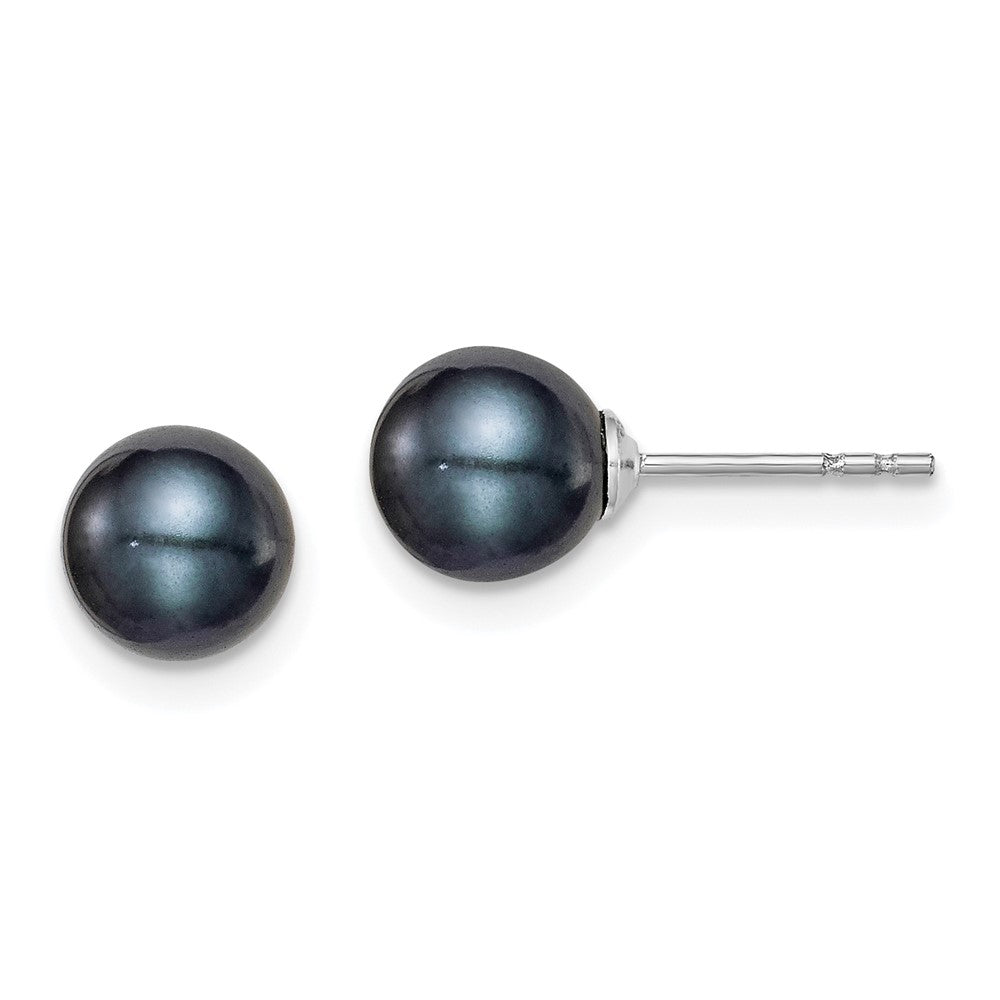 Sterling Silver Rhodium-plated 6- Black Round Freshwater Cultured Pearl Post Earrings