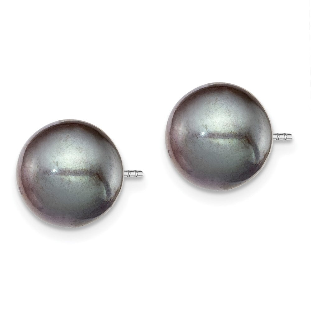 Sterling Silver Rhodium-plated 9- Black Round Freshwater Cultured Pearl Post Earring