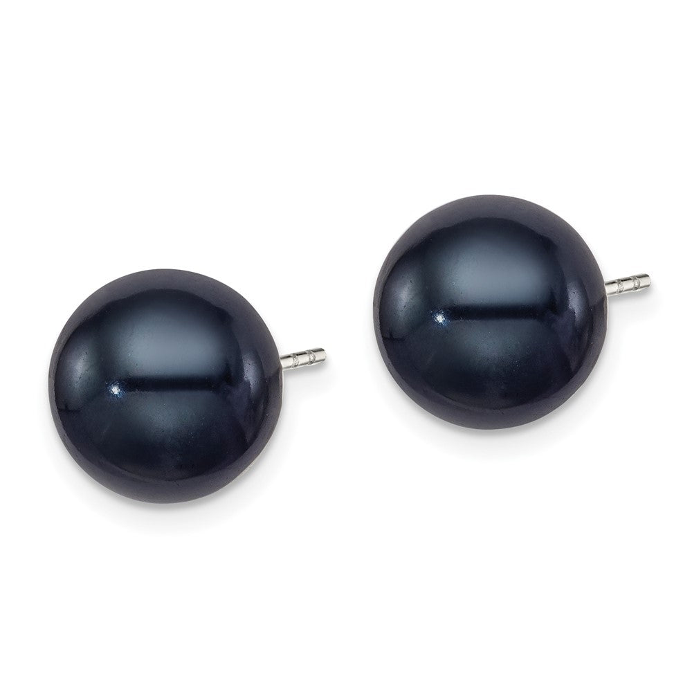 Sterling Silver Rhodium-plated 10- Black Round Freshwater Cultured Pearl Post Earrings