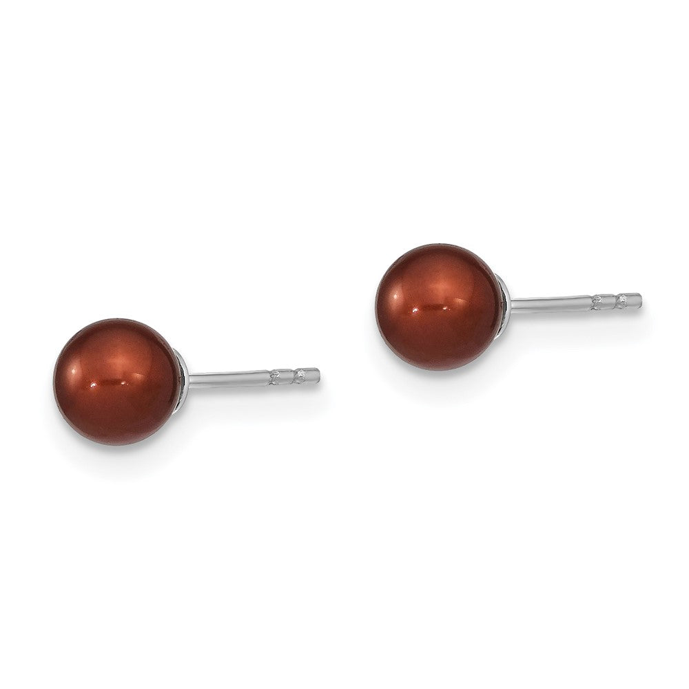 Sterling Silver Rhodium-plated 5- Brown Round Freshwater Cultured Pearl Post Earring