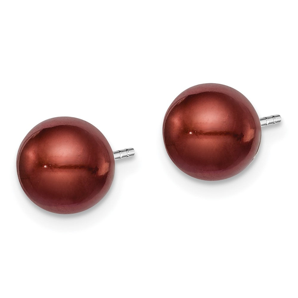 Sterling Silver Rhodium-plated 7- Brown Round Freshwater Cultured Pearl Post Earring