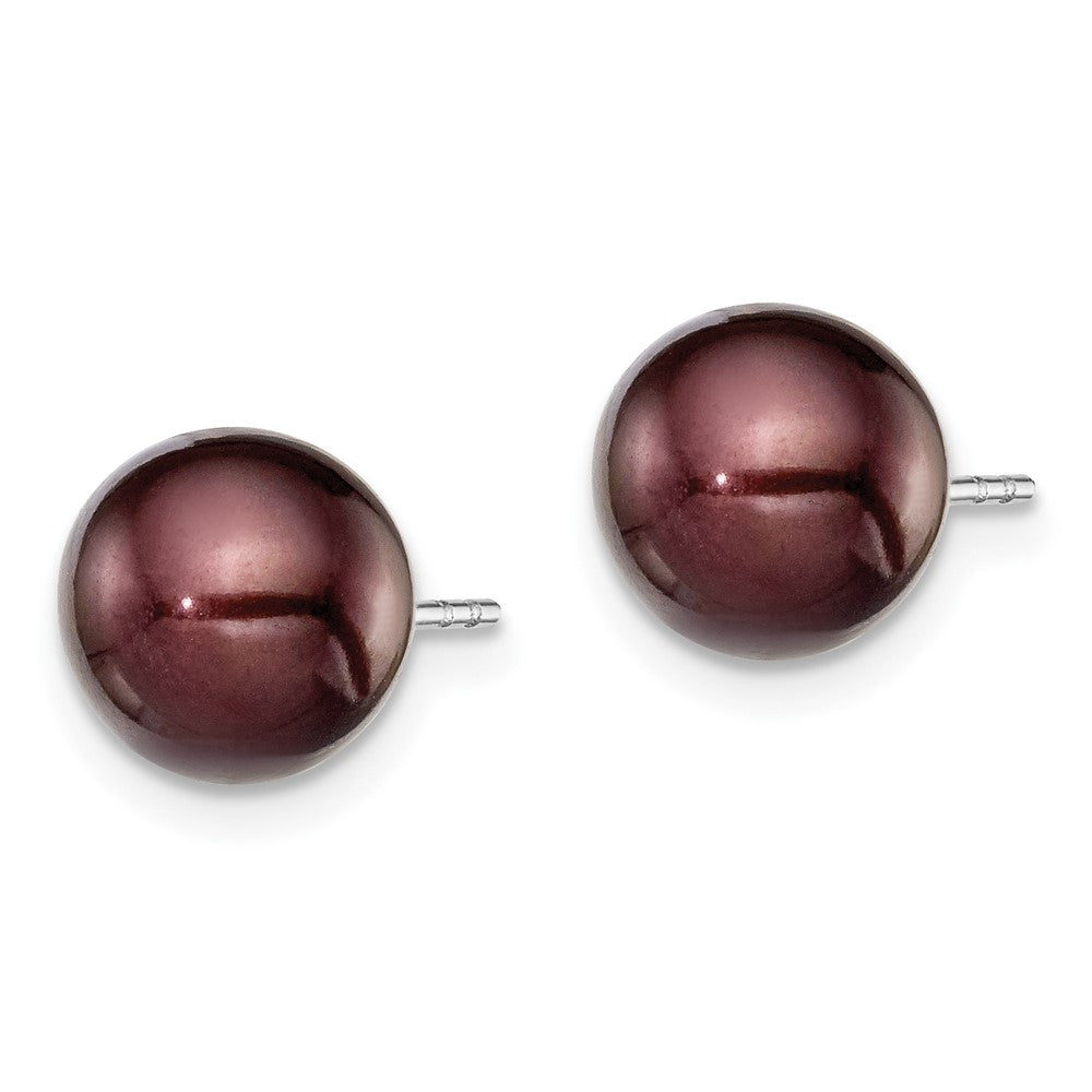 Sterling Silver Rhodium-plated 8- Brown Round Freshwater Cultured Pearl Post Earring